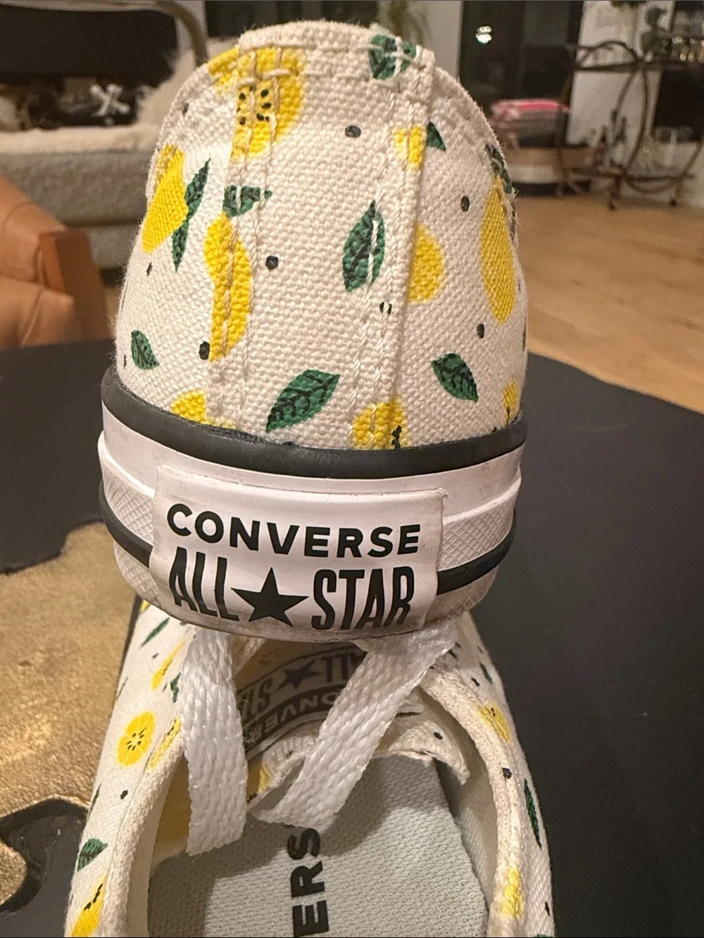Converse All Star Kids White Low Top Sneakers with Yellow Lemon Print
